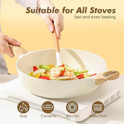 SENSARTE Ceramic Nonstick Frying Pan Skillet with Lid, 12 Inch Large Deep Frying Pan, 5 Qt Saute Pan, Induction Pan, Healthy Non Toxic Cooking Pan with Helper Handle, PFOA PFAS PTFE Free