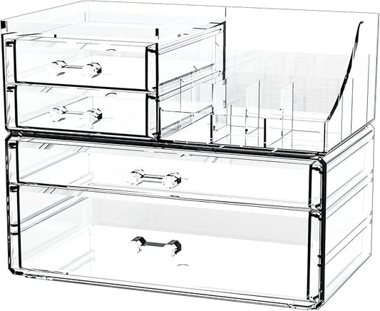 Small Make up Organizers and Storage with 4 Drawers,Clear Skincare Organizers,Cosmetic Storage for Dresser Top Organizer,Bathroom,Vanity,Countertop Makeup Organizers for Skin Care and Beauty Organizer
