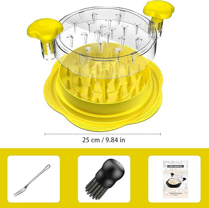 Chicken Shredder Tool Twist Large Chicken Breast Shredder with Brush&Fork, Visible Meat Shredder Machine, Strong Anti-Slip Strip, Ergonomic Handle, BPA Free, Suitable for Pork Beef Chicken(Yellow)