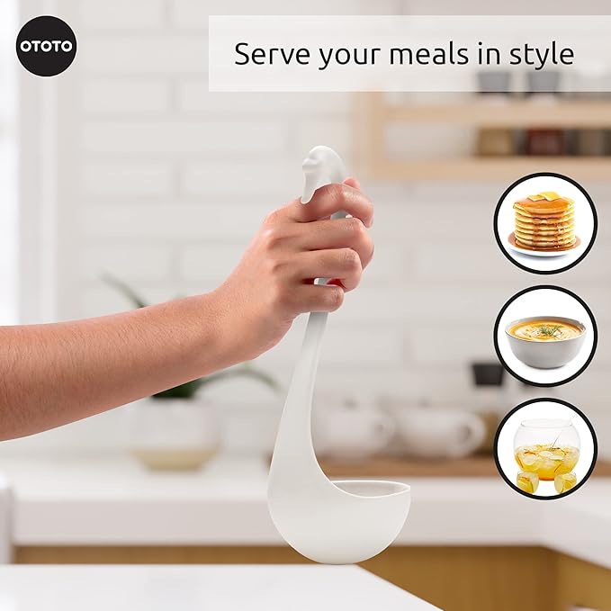 OTOTO Swanky Swan Soup Ladle- Silicone Soup Spoon, BPA-Free, Heat Resistant Soup Ladles For Serving & Cooking - Cute Kitchen Accessories, Unique Kitchen Gifts, Fun Cooking Gadgets (White)