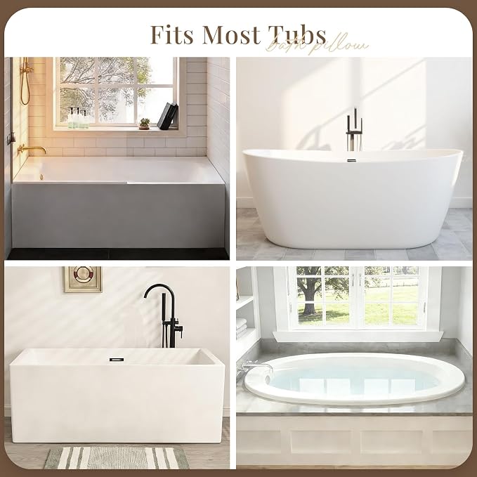 Bath Pillow, Luxury Bath Pillows for Tub, Relaxing Bathtub Pillows for Head and Neck Support, with 4D Air Mesh Fabric and Powerful Suction Cups, Great Bath Tub Accessories, Gray