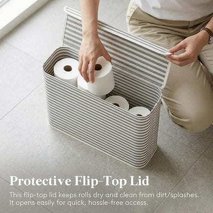 Lifewit 22L Toilet Paper Storage Holder for 9 to 12 Rolls, Foldable Fabric Toilet Paper Basket with Lid, Freestanding Bathroom Tissue Storage and Organization for TP, Towels and Toiletries, Gray