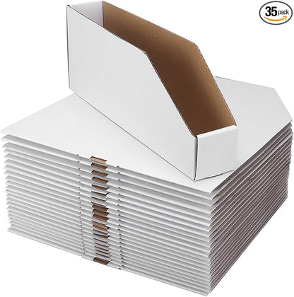 ZBEIVAN Cardboard Storage Bins Boxes 35 Packs 12x2x4.5 Inches, Easy Assembly Pantry Organizer Bins for Shelf, White