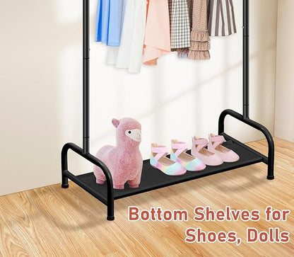 SLEEPING LAMB Kids Clothing Rack, Small Baby Clothes Rack with Bottom Storage Shelf, Toddler Clothes Hanger Rack with Bottom Storage Clothing Racks for hanging Clothes, Black