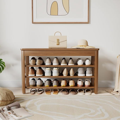 AQIMUELE 3 Tier Shoe Bench with Storage, Wood Shoe Rack for Front Door Entrance, Entryway Shoe Storage Bench.