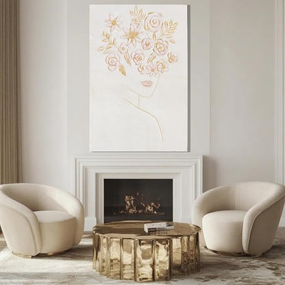 Framed Minimalist Wall Art, Beautiful Woman with Pink Flowers, Abstract Wall Art for Living Room, Aesthetic Posters for Room, Office Wall Decor for Women, 24" x 36"