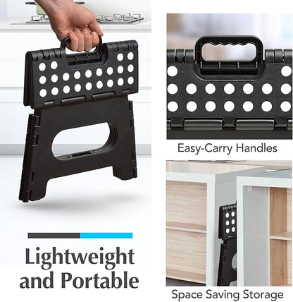 Handy Laundry Folding Lightweight Step Stool - Sturdy Enough to Support Adults - Opens Easy with One Flip - Great for Kitchen, Bathroom or Bedroom (Black | 2-Pack)