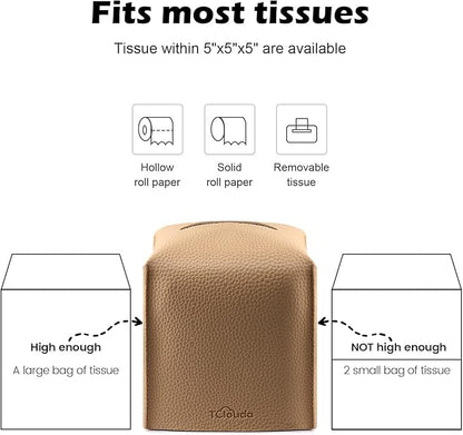 Tissue Box Cover, Tclouda, Modern PU Leather Square Tissue Box Holder for Creative Decorative, Ideal for Bathrooms/Office/Car/Nightstand/Outdoor Tent/Dining Table, 5"X5"X5", Single Claybank