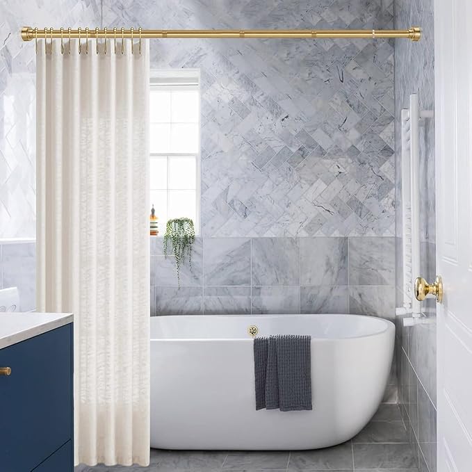 YNL Tension Shower Curtain Rod 34-96 Inches（2.8-8ft) Adjustable Spring Shower Rod No Drilling, Non-Slip, Never Rust, Stainless Steel, Suitable for Bathroom Window Kitchen, Gold