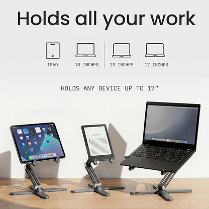 Model-X 2.0 Laptop Stand, Laptop Stand for Desk Adjustable Height, 360 Rotating Laptop Riser Aluminum Portable Foldable Computer Stand for MacBook Pro Air 10–17 inches (Royal Gray)