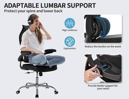 TRALT Ergonomic Office Chair - Desk Chair with Wave High Back Adjustable Lumbar Support Computer Chair - Gaming Chairs Mesh Backrest and PU Leather Seat for Home Reading Chairs to Adults(Black)