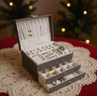 Jewelry Organizer Box, Large Jewelry Boxes for Women, 3-Layer Jewelry Holder Organizer for Necklace Earrings Rings Bracelets Storage, Gift for Her Mom