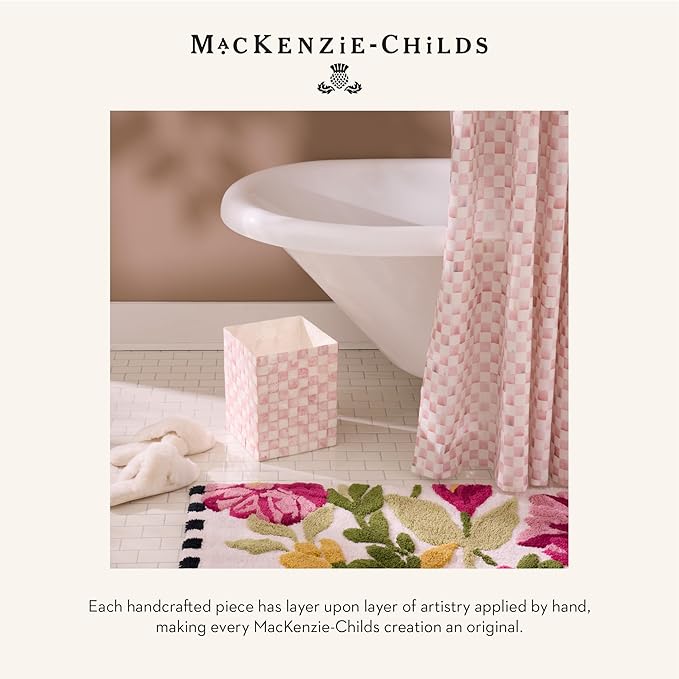 MACKENZIE-CHILDS Boutique Square Tissue-Box Cover, Tissue Holder for Home Decor, Pink-and-White Rosy Check