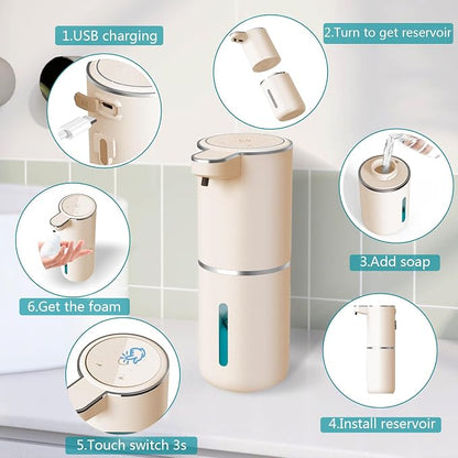 Automatic Soap Dispenser – Touchless Foaming Soap Dispenser 400ml USB Rechargeable Dispenser Electric Wall Mounted 4levels Adjustable Foam Soap Dispenser Pump for Bathroom Kitchen(Gold)