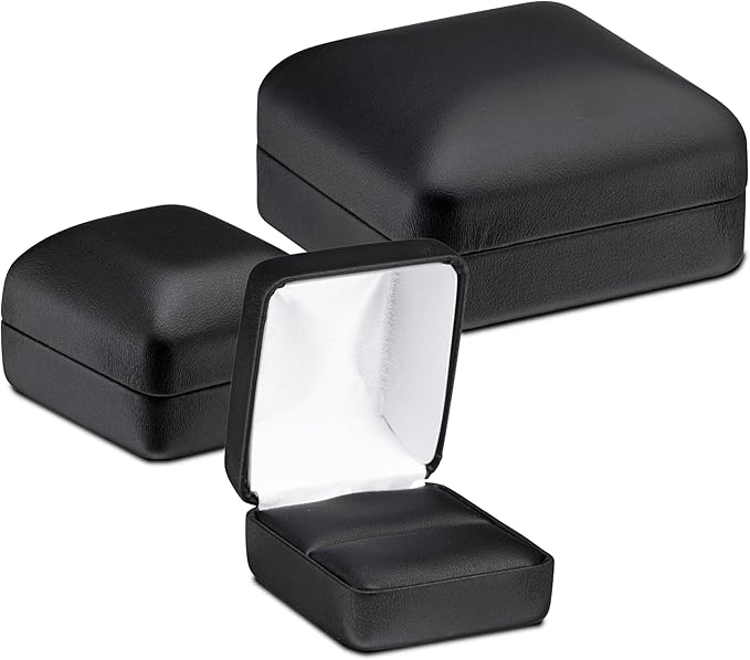 Ring Box – Black PU Leather Elegant Jewelry Gift Case for Proposal, Wedding, Graduation, Birthday, Anniversary