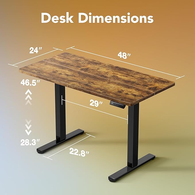 HUANUO Electric Standing Desk,48" x 24" Height Adjustable Desk, 4 Memory Height Settings, Sit to Stand Up Desk for Home Office, with Headphone Hook, Cable Manager, Vintage Brown