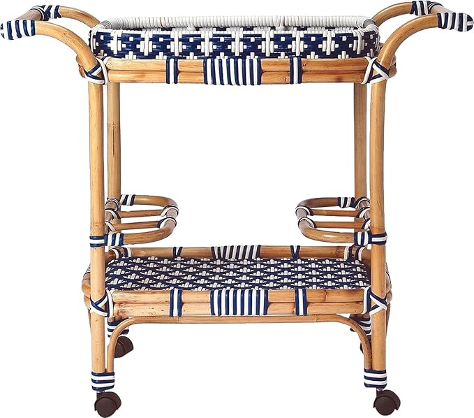 Butler Specialty Selena Rattan Bar Cart in Blue and White