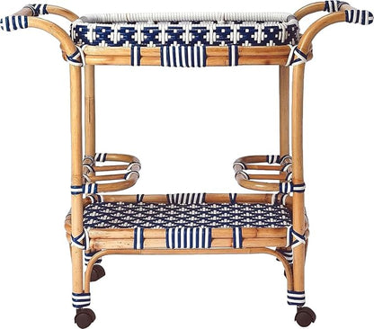 Butler Specialty Selena Rattan Bar Cart in Blue and White