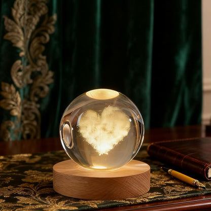 3D Heart Love Crystal Ball, 2.4 inch Valentines Day Decoration Quartz Glass Ball, Lovely Sphere Light Crystal Display Cute Sculpture Home Decor Gifts for Mom Women Grils Friends Office Table