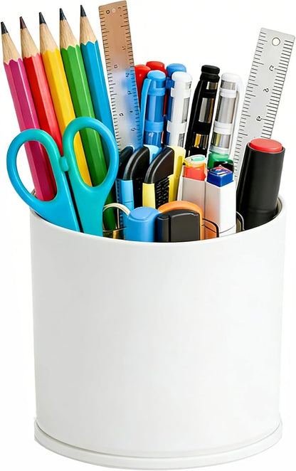 Yieach 360 Rotating Acrylic White Pen Holders and Pencil Cups for Desk,Small Cute Desk Organizers Accessories and Makeup Brush Holder,Spinning Pencil Caddy School Supplies Organizer for Teacher,1PCS