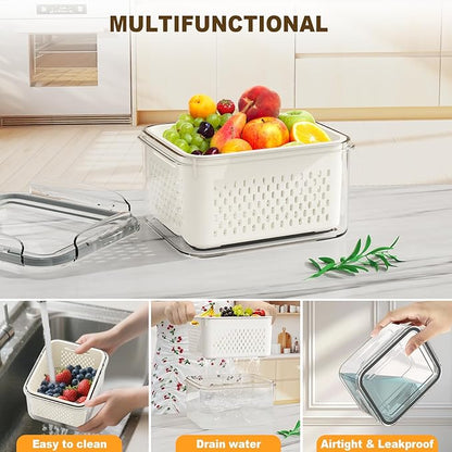 8 Pcs Fruit Storage Containers for Fridge (with Drain Basket) - Leak-Proof Food Containers, BPA-Free, Keep Fruits, Vegetables, Berries, and Meats Fresh for a Long Time, Dishwasher and Microwave Safe