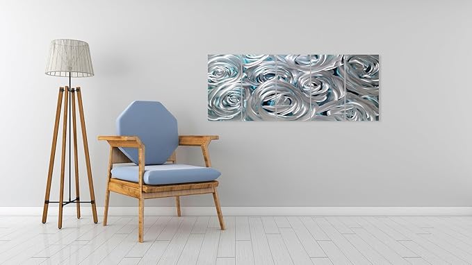 YHSKY ARTS Huge Silver Flower Metal Wall Art Hand Crafted Sculpture Set for Living Room Decor