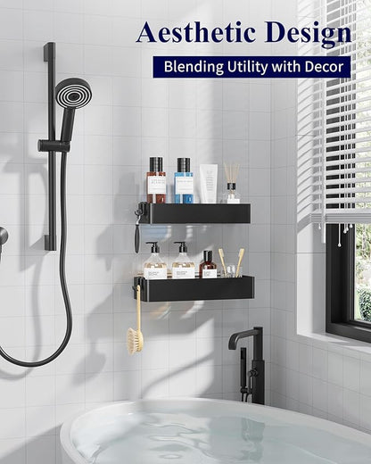 Kitsure Shower Caddy - 2 Pack Adhesive Shower Organizer, Rustproof Metal Shelves, No-Drill Bathroom Organizers and Storage, Black, X-Large