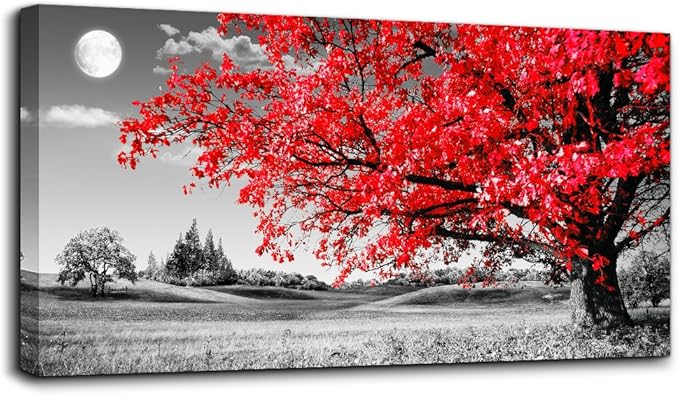 MHARTK66 wall art for living room Simple Life red moon tree scenery Abstract painting office Wall Art Decor 20" x 40" single Pieces Canvas Prints Ready to Hang for Home Decoration