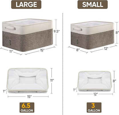 BALEINE 3 Pack Fabric Storage Bins for Shelves, Linen Storage Baskets for Organizing, Decorative Closet Bins for Clothes, Home (Brown, 15"x11"x9.5") ﻿