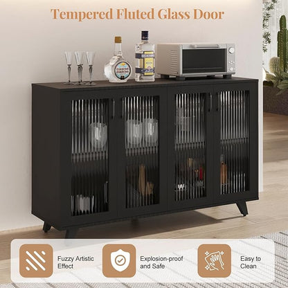 Panana Kitchen Buffet Server Table Accent Sideboard Cupboard Server Buffet Console Table with Doors Cabinet (49inch, Black)