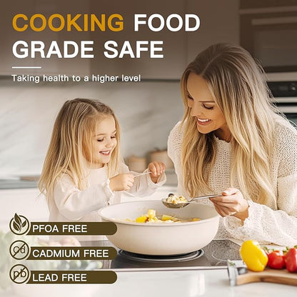 Astercook 23 Pcs Pots and Pans Non Stick Ceramic Cookware Set Detachable Handle, RV Stackable Kitchen Cooking Set Removable Handles, Oven Safe, Induction Ready, Cream White
