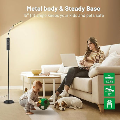 Dimmable LED Floor Lamp, Super Bright Reading Lamps Floor Standing lamp with Remote & Touch Control, Stepless Dimming & 2700K-6500K Color Temperature, for Living Room Bedroom Office, 2 Pack