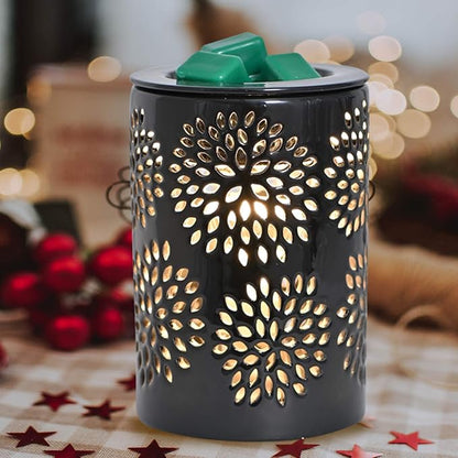ASAWASA Ceramic Wax Melt Warmer with Timer and Silicone Dish,Candle Wax Warmer for Scented Wax & Essential Oils,Ideal Gift for Home Office Kitchen(Black)