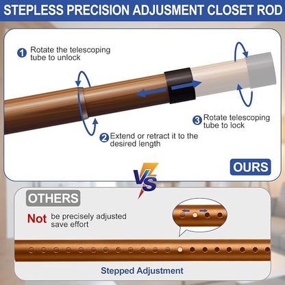 17 to 84 Inch Closet Rods for Hanging Clothes with Screwdriver, Stepless Adjustable Closet Rod Heavy Duty, 1.3 Inch Clothes Hanging Rod Metal Closets Bar for Wardrobes Laundry Bathroom RV, Dark Brown
