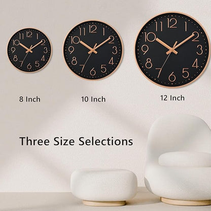 DAXSMY Wall Clock - 10 Inch Silent Non-Ticking Modern 3D Wall Clocks Battery Operated - Decorative Clock for Kitchen, Home Office, Bathroom, Bedroom(Black)