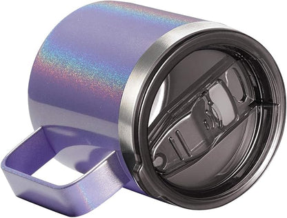 12oz Stainless Steel Insulated Coffee Mug with Handle, Double Wall Vacuum Travel Mug, Tumbler Cup with Sliding Lid, GLITTER LAVENDER