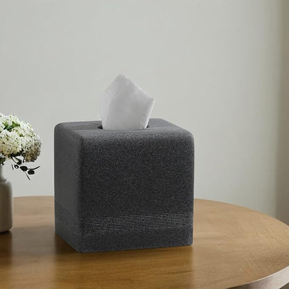 Haocoott Tissue Box Cover Square, Resin Facial Tissue Holder Covers Cube Toilet Paper Holder Case Dispenser Home Decorative for Bathroom Kitchen Bedroom Living Room Office (Black)