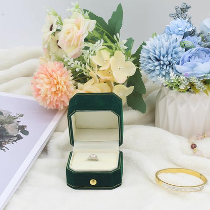 Jewelry Ring Box Small Travel Jewelry Box, Velvet Wedding Ring Box for Business, Engagement, Wedding, Bridesmaid and Holiday Events - Dark Green