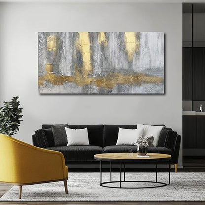XIANSHOU Textured Wall Art Gold Wall Decor Modern Wall Picture 24"x48" Artwork for Bedroom Decorative Painting for Dining Room Area