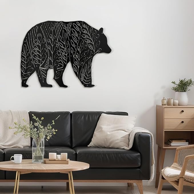 SIGNLEADER Metal Wall Art Decor Big Bear Minimalist Modern Abstract Wall Sculpture Hangings Home Decoration for Living Room, Bedroom, Bathroom, Kitchen, Outdoor - 18" Black