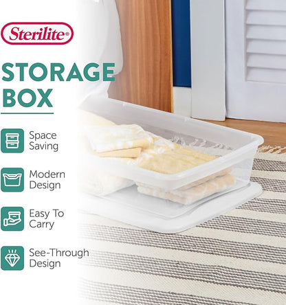 Sterilite 24-Pack 41 Quart Storage Box, Stackable Clear Plastic Bins with Snap-On Lids - Heavy-Duty Organizing Containers for Closet, Bathroom, and Office
