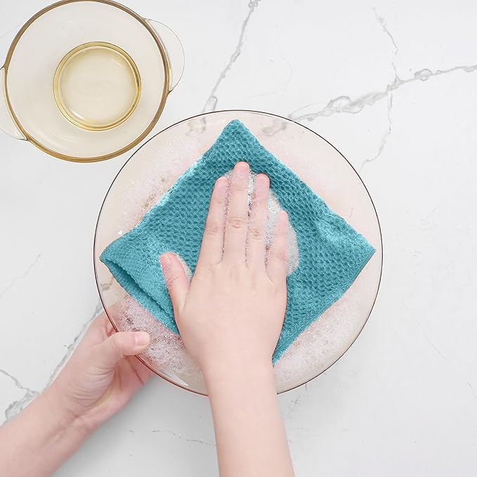 Homaxy 100% Cotton Waffle Weave Kitchen Dish Cloths, Ultra Soft Absorbent Quick Drying Dish Towels, 12 x 12 Inches, 18-Pack, Lake Blue