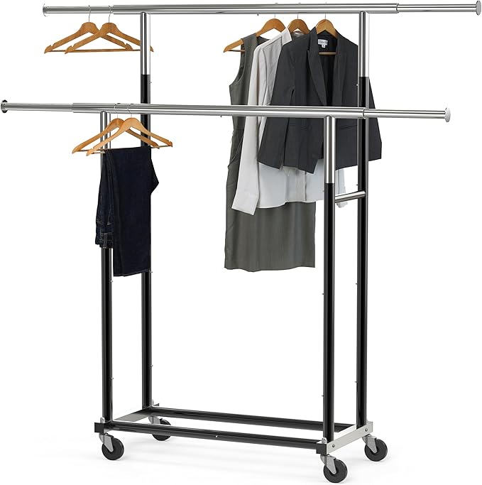 SIMPLE HOUSEWARE Standard Double Rod Garment Rack, Black