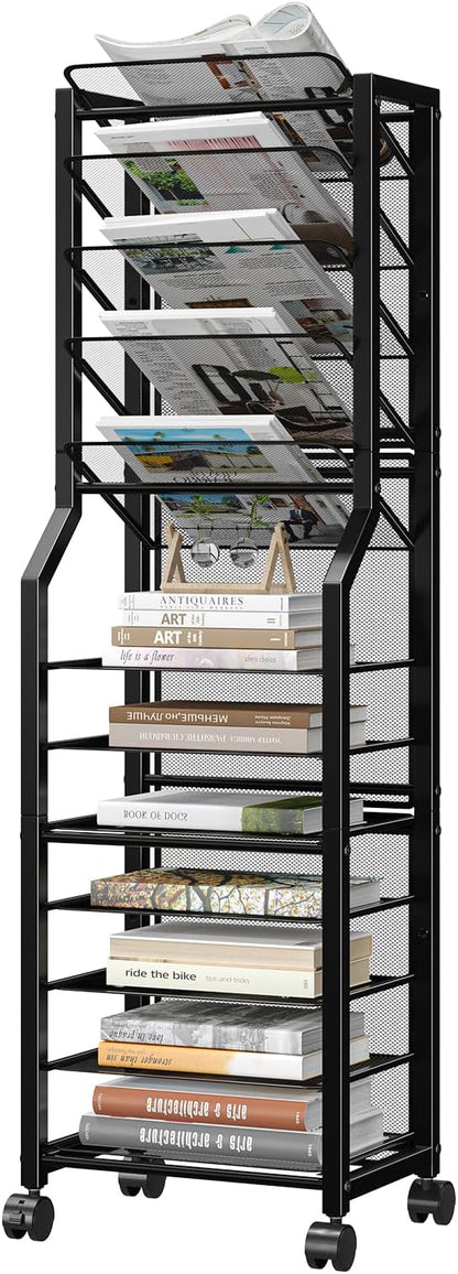 Simple Trending 12 Tier Rolling File Cart, Desk File Organizer with Sliding Trays and Metal Mesh Paper Letter Storage Multi Functional Rolling Clutter Cart for Office, Home, School, Black