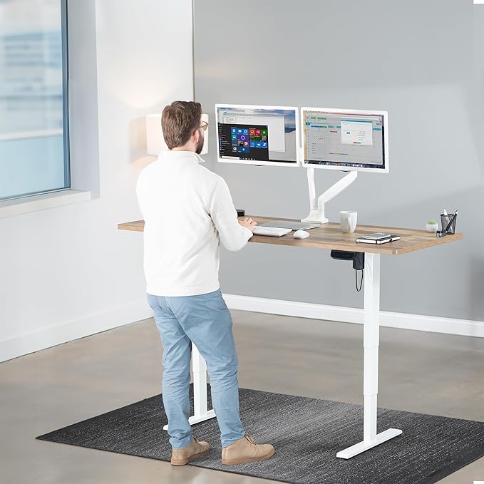 VIVO Electric 71 x 30 in Standing Desk, Touch Screen Adjustment, 176 lb Frame Support, 2E Series, Reclaimed Wood Top White Frame, DESK-KIT-2EW71P