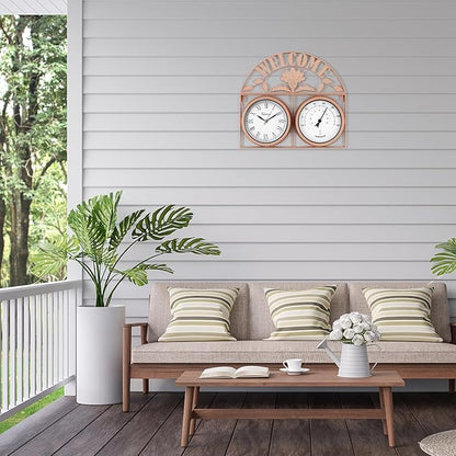 17Inch Large Outdoor Clock,Waterproof Wall Clock with Thermometer,Weatherproof Non-Ticking Quartz Battery Operated Decor Clock for Patio,Garden,Pool,Porch,House Warming Gifts