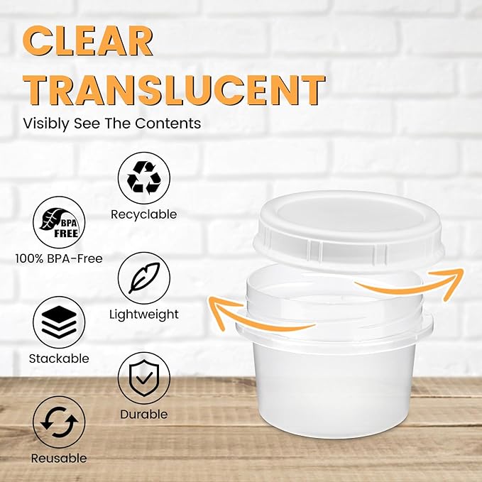 TUZAZO 12 Pack - 4 Oz Food Storage Containers with Screw Lids, Airtight Plastic Small Freezer Storage Container for Ice Cream, Overnight Oats, Snack, Soup, Portion and Meal Prep Container