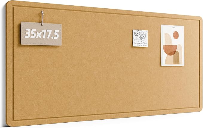 Fluxynara Bulletin Board, 35" x 17.5" Cork Board Alternative with 12 Safe Removable Adhesive Tabs, Foldable Felt Pin Board for Home Office, Classroom, Bedroom,Entryway for Walls— Mustard Yellow