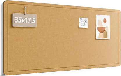 Fluxynara Bulletin Board, 35" x 17.5" Cork Board Alternative with 12 Safe Removable Adhesive Tabs, Foldable Felt Pin Board for Home Office, Classroom, Bedroom,Entryway for Walls— Mustard Yellow