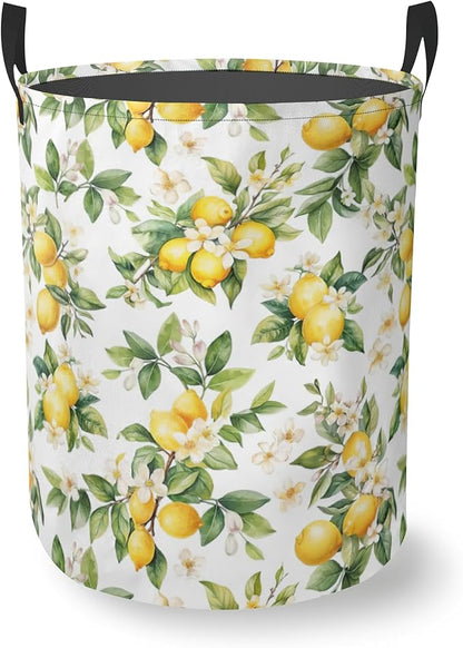 Laundry Basket With Handle, Dirty Clothes Laundry Hamper, Oxford Cloth Bin Storage Organizer for Toy Collection (Lemon Summer)